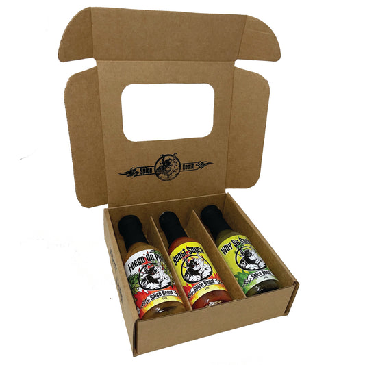 Hot Sauce Box - Three 5oz Woozy Bottles - Flat Pack Gift Box