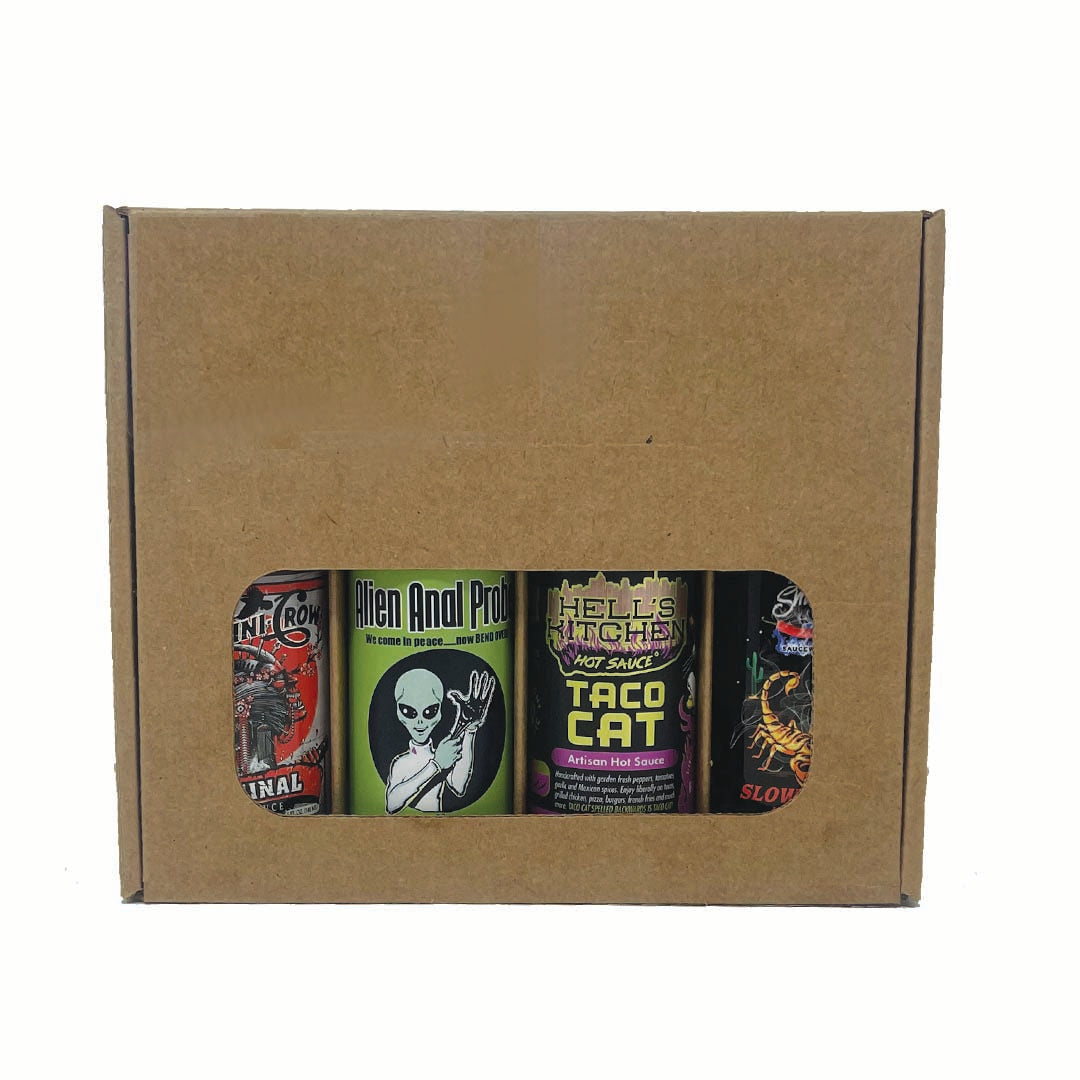 Hot Sauce Box - Four 5oz Woozy Bottles - Flat Pack Gift Box