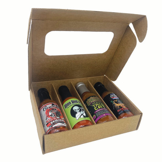 Hot Sauce Box - Four 5oz Woozy Bottles - Flat Pack Gift Box